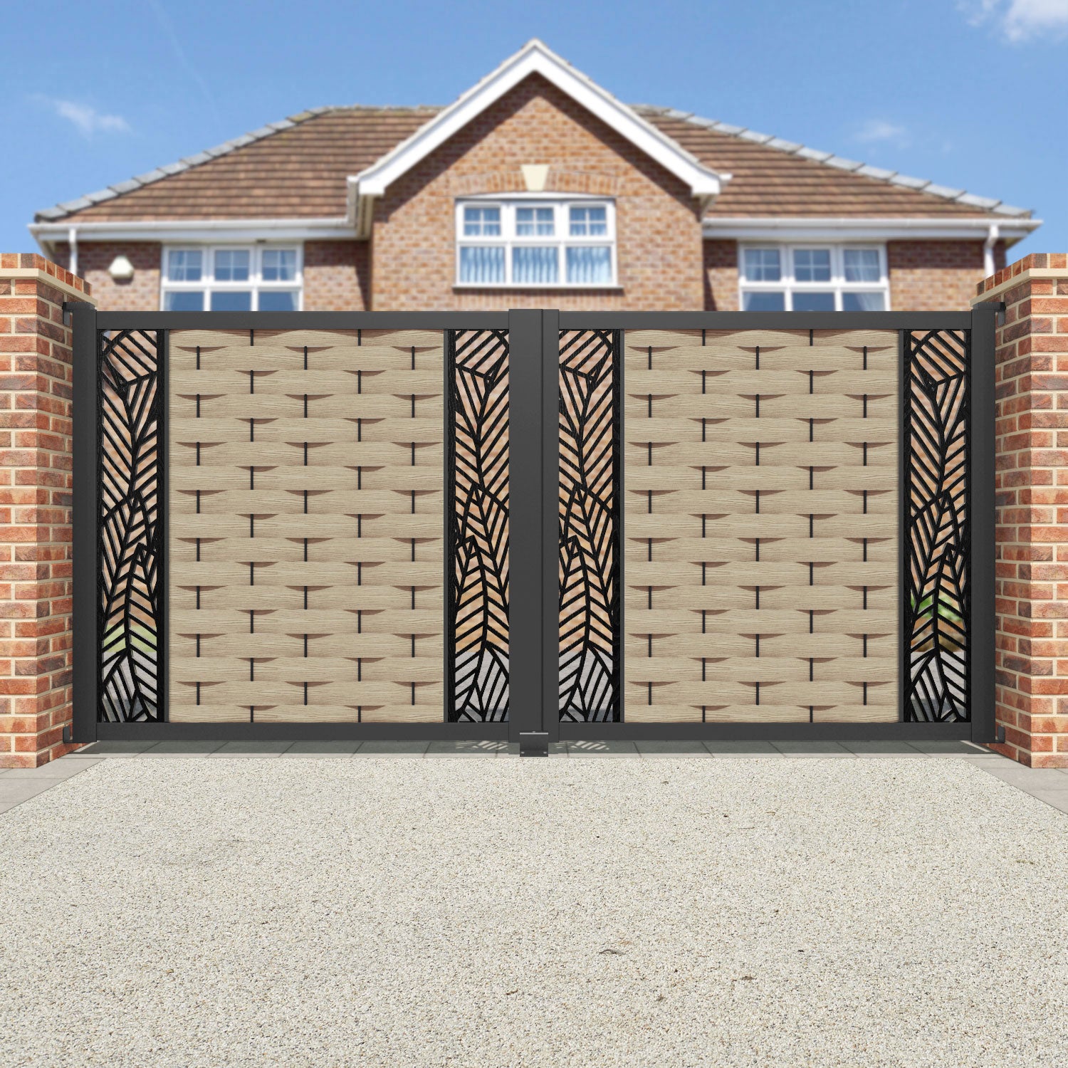 Ripple Habitat Straight Top Driveway Gate - Light Oak- Middle & End Screen