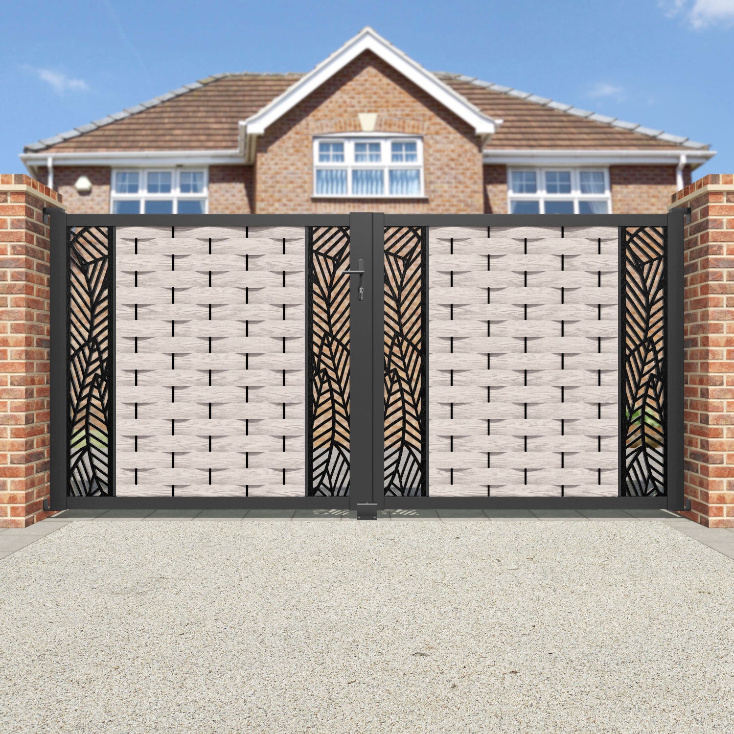 Ripple Habitat Straight Top Driveway Gate - Mid Stone - Middle & End Screen