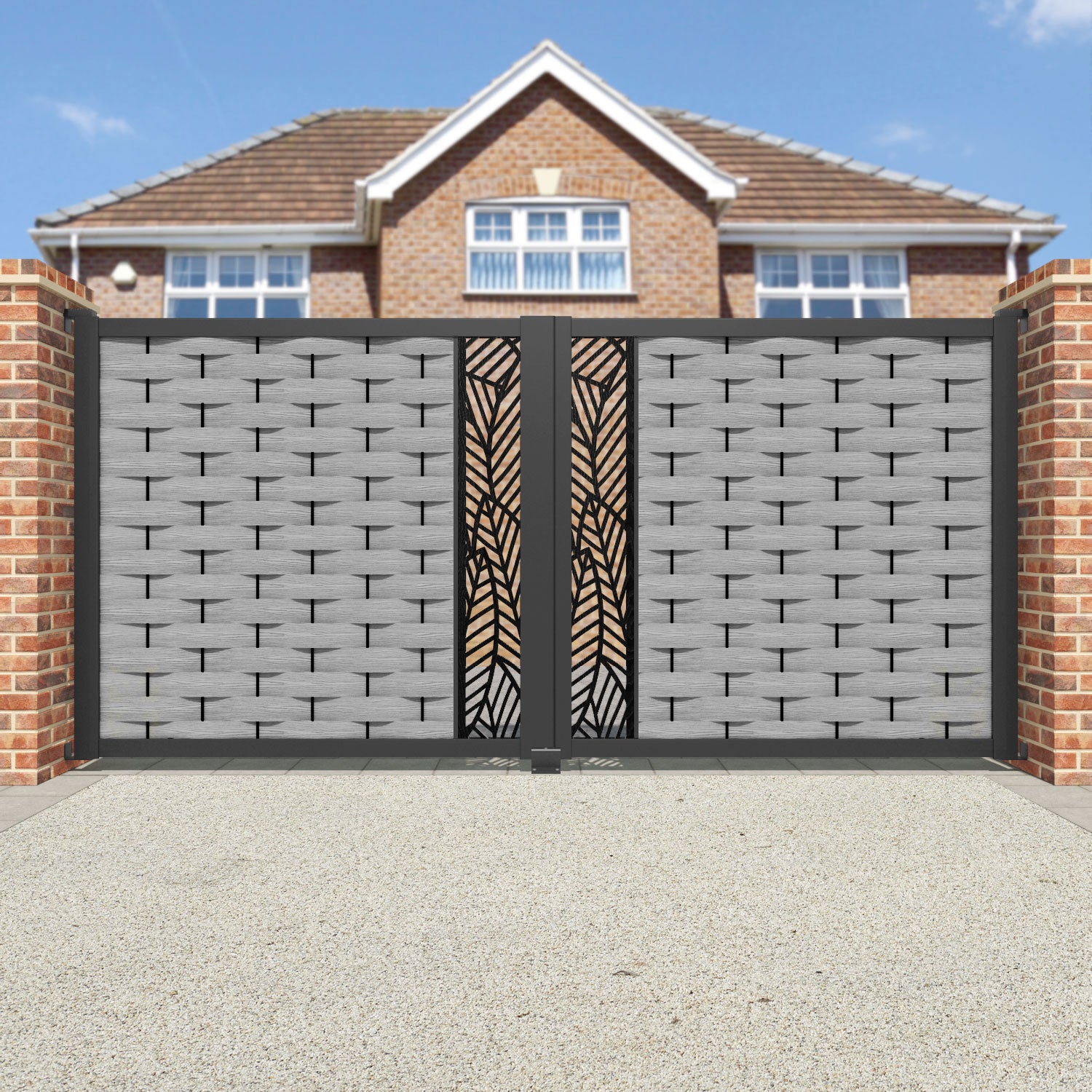 Ripple Habitat Straight Top Driveway Gate - Light Grey - Middle Screen