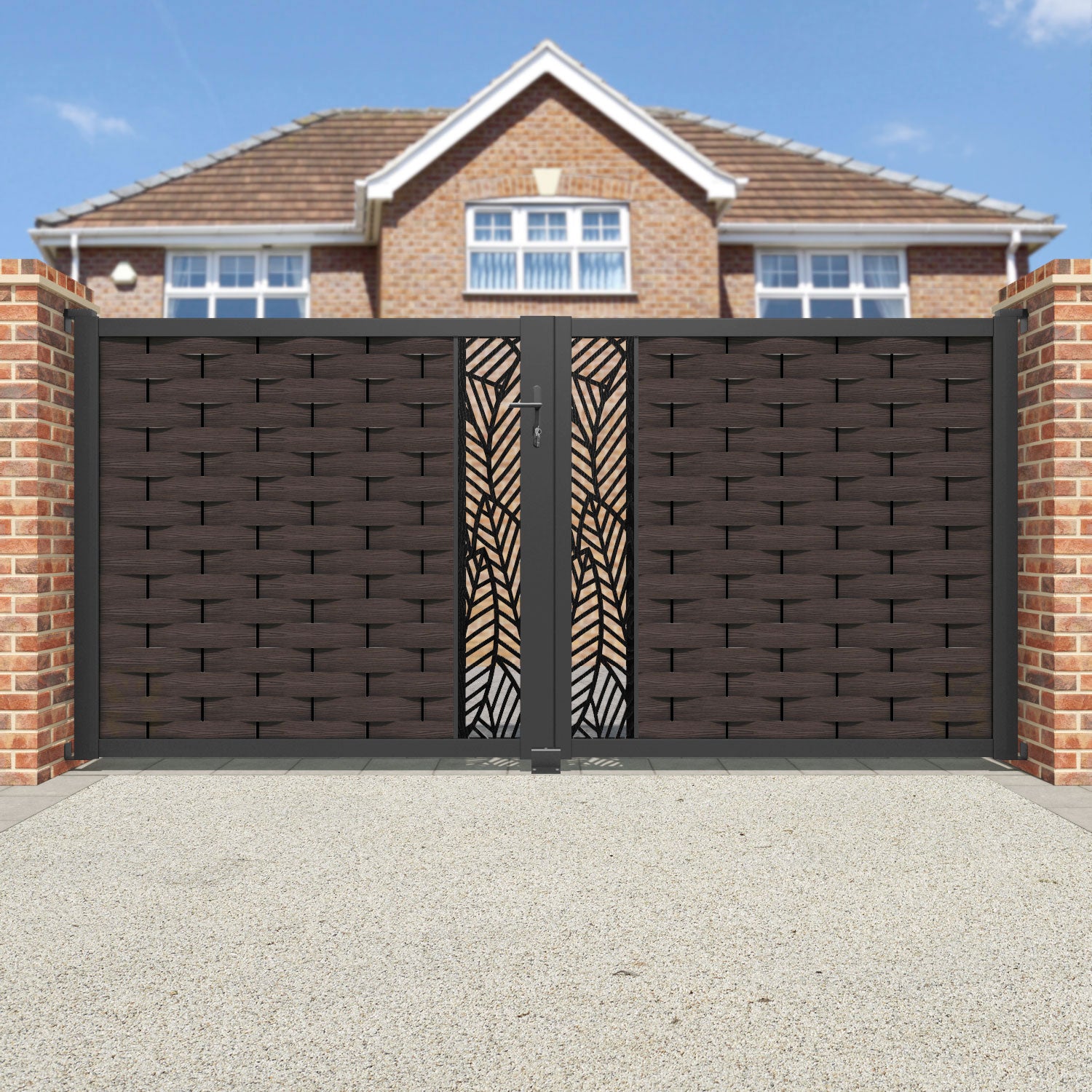 Ripple Habitat Straight Top Driveway Gate - Mid Brown - Middle Screen