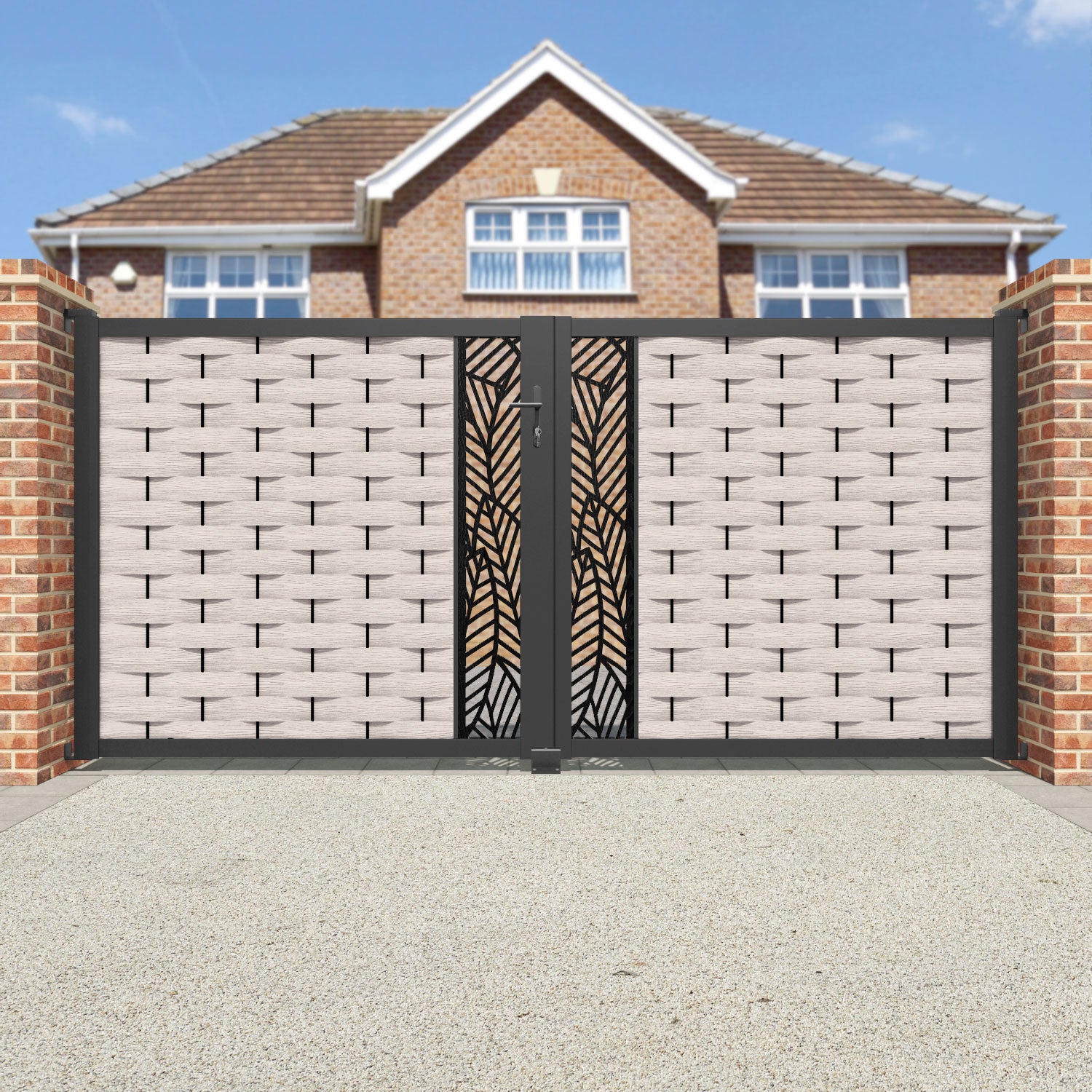 Ripple Habitat Straight Top Driveway Gate - Mid Stone - Middle Screen