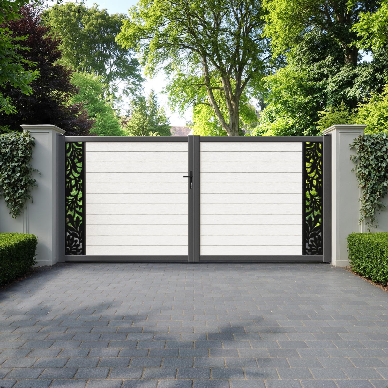 Fusion Heritage Straight Top Driveway Gate - Light Stone - End Screen