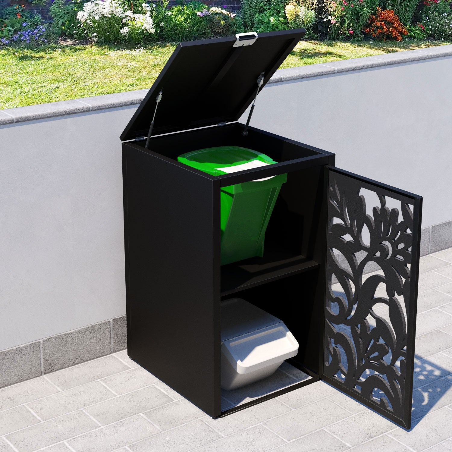 Black 2 Bin Store with Heritage Door Screen