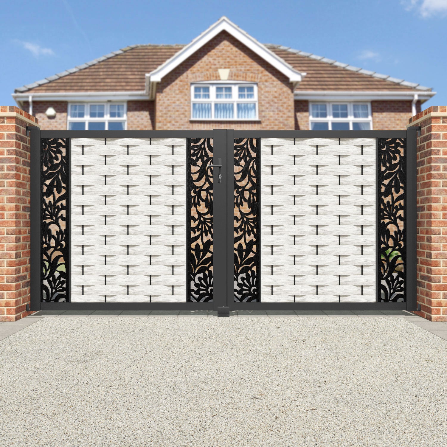 Ripple Heritage Straight Top Driveway Gate - Light Stone - Middle & End Screen