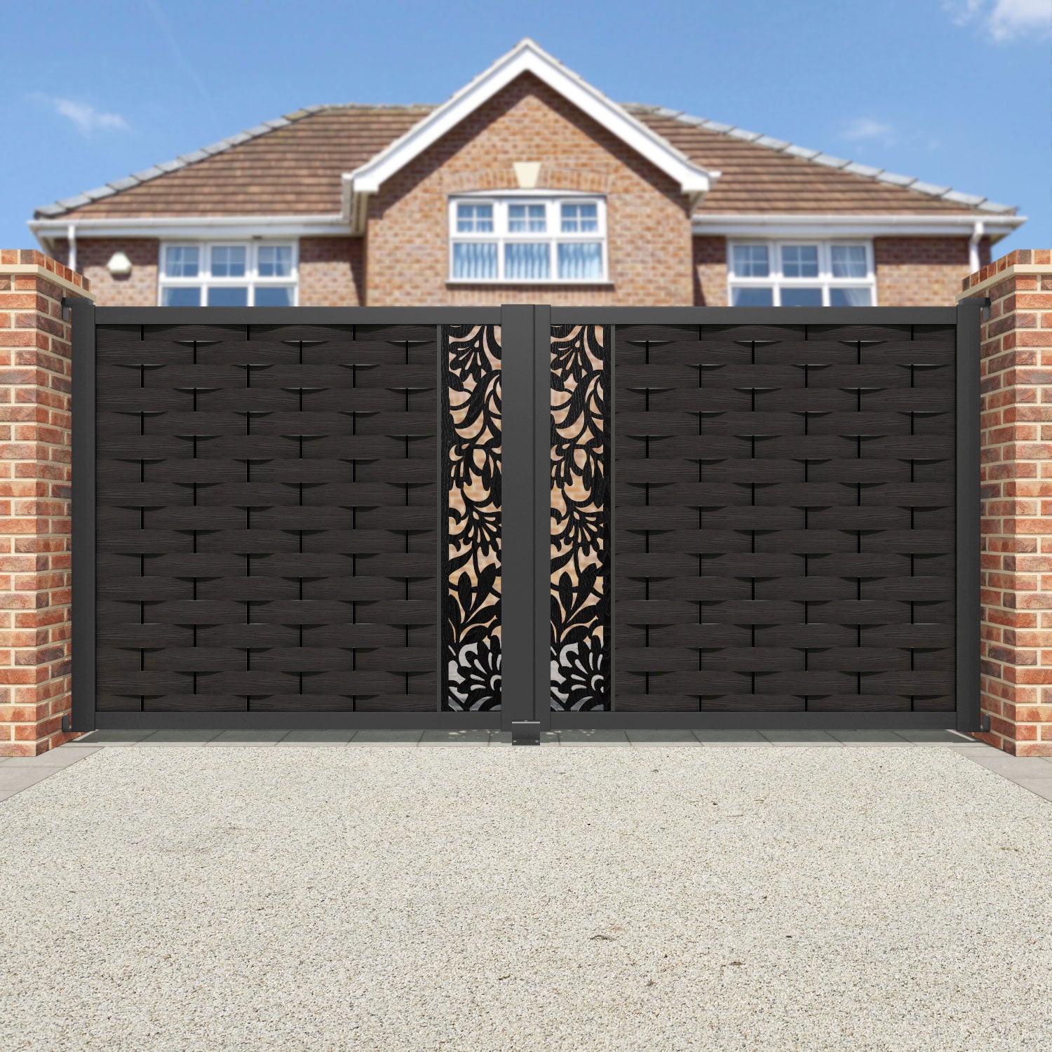 Ripple Heritage Straight Top Driveway Gate - Dark Oak - Middle Screen