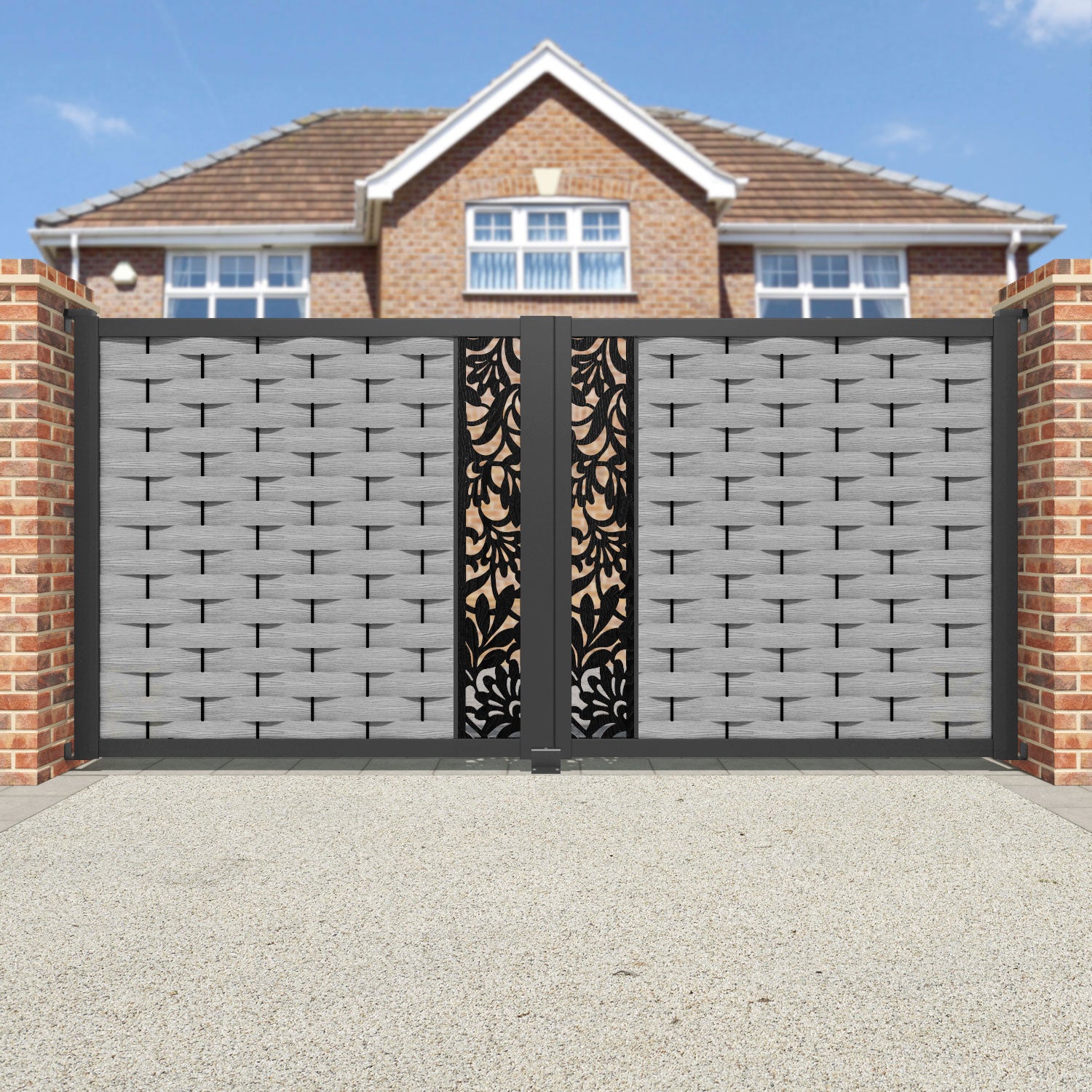 Ripple Heritage Straight Top Driveway Gate - Light Grey - Middle Screen