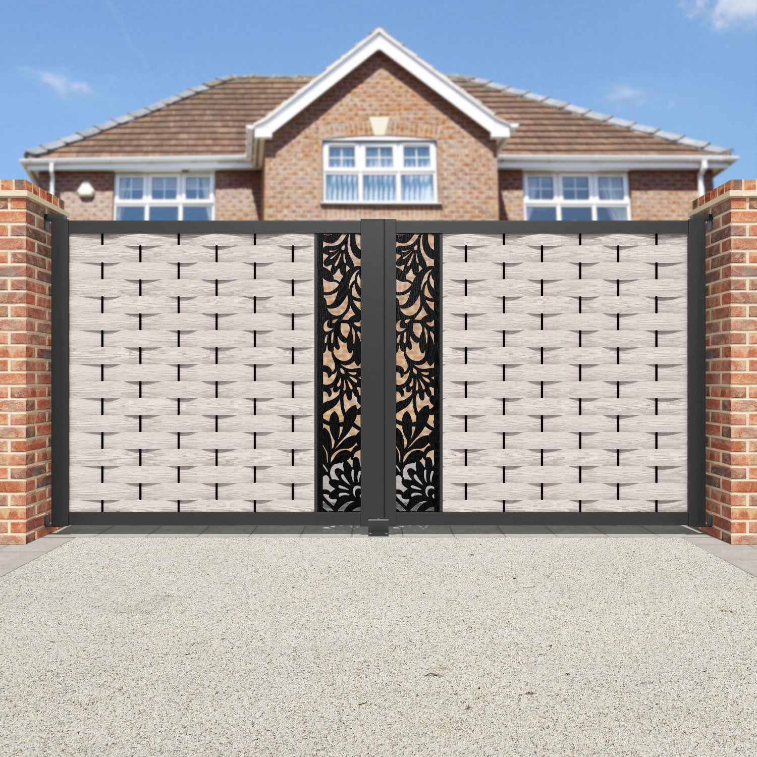Ripple Heritage Straight Top Driveway Gate - Mid Stone - Middle Screen