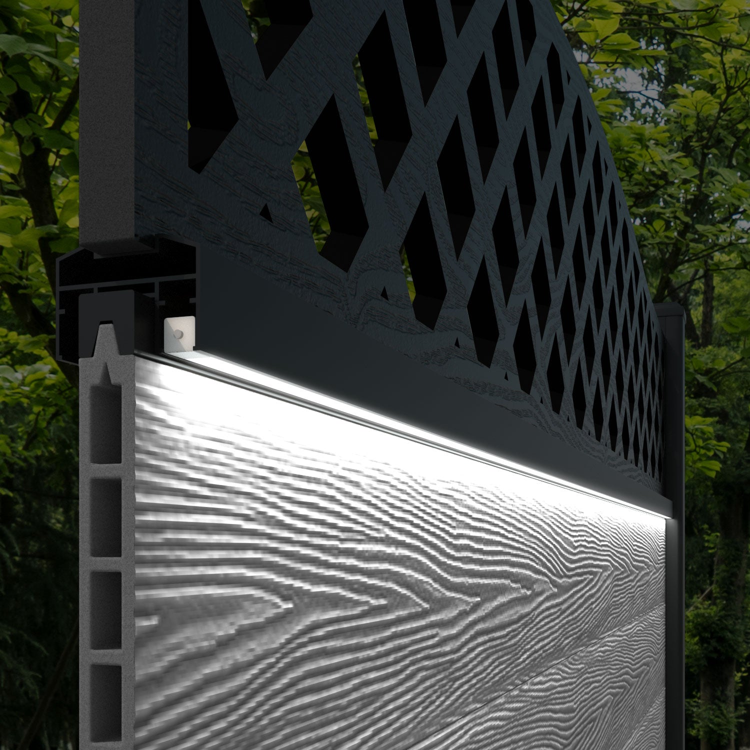 Ripple High Wave Fence Panel - Mid Grey - with our aluminium posts