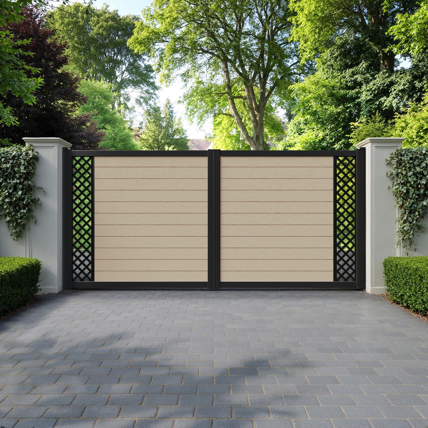 Fusion Hive Straight Top Driveway Gate - Light Oak - End Screen