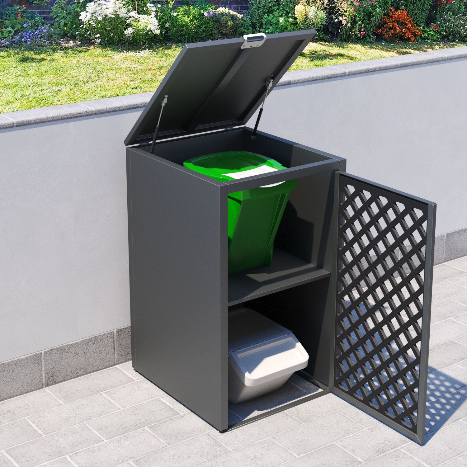 Grey 2 Bin Store with Hive Door Screen