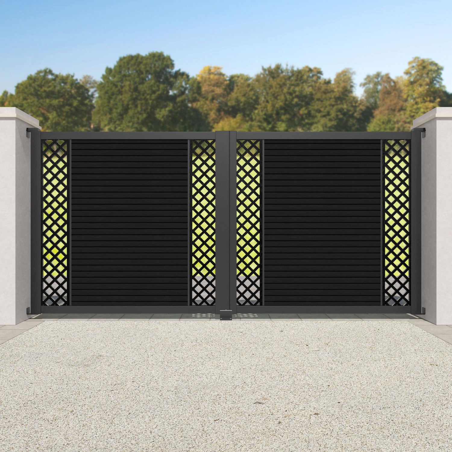 Hudson Hive Straight Top Driveway Gate - Black - Middle & End Screen