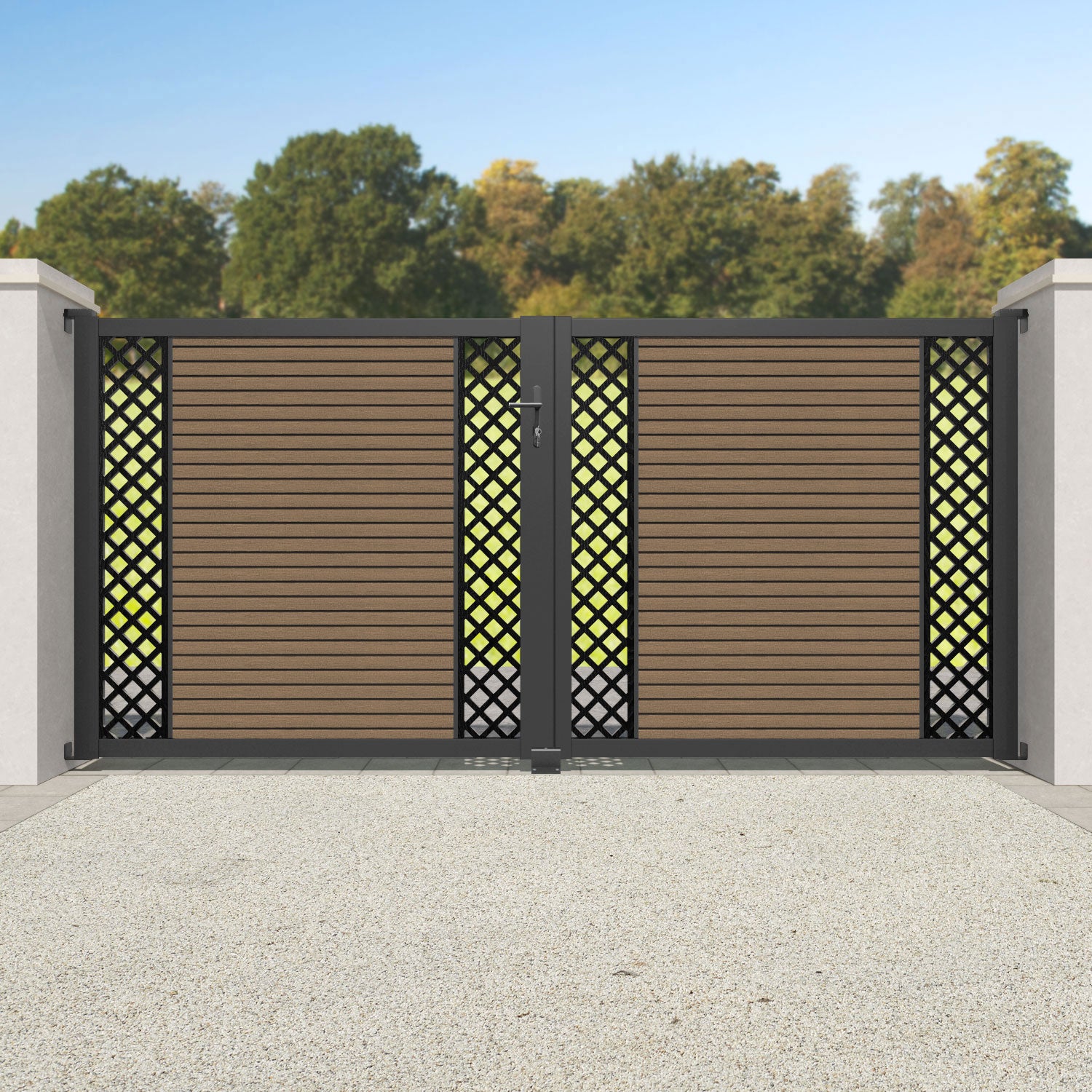 Hudson Hive Straight Top Driveway Gate - Teak - Middle & End Screen