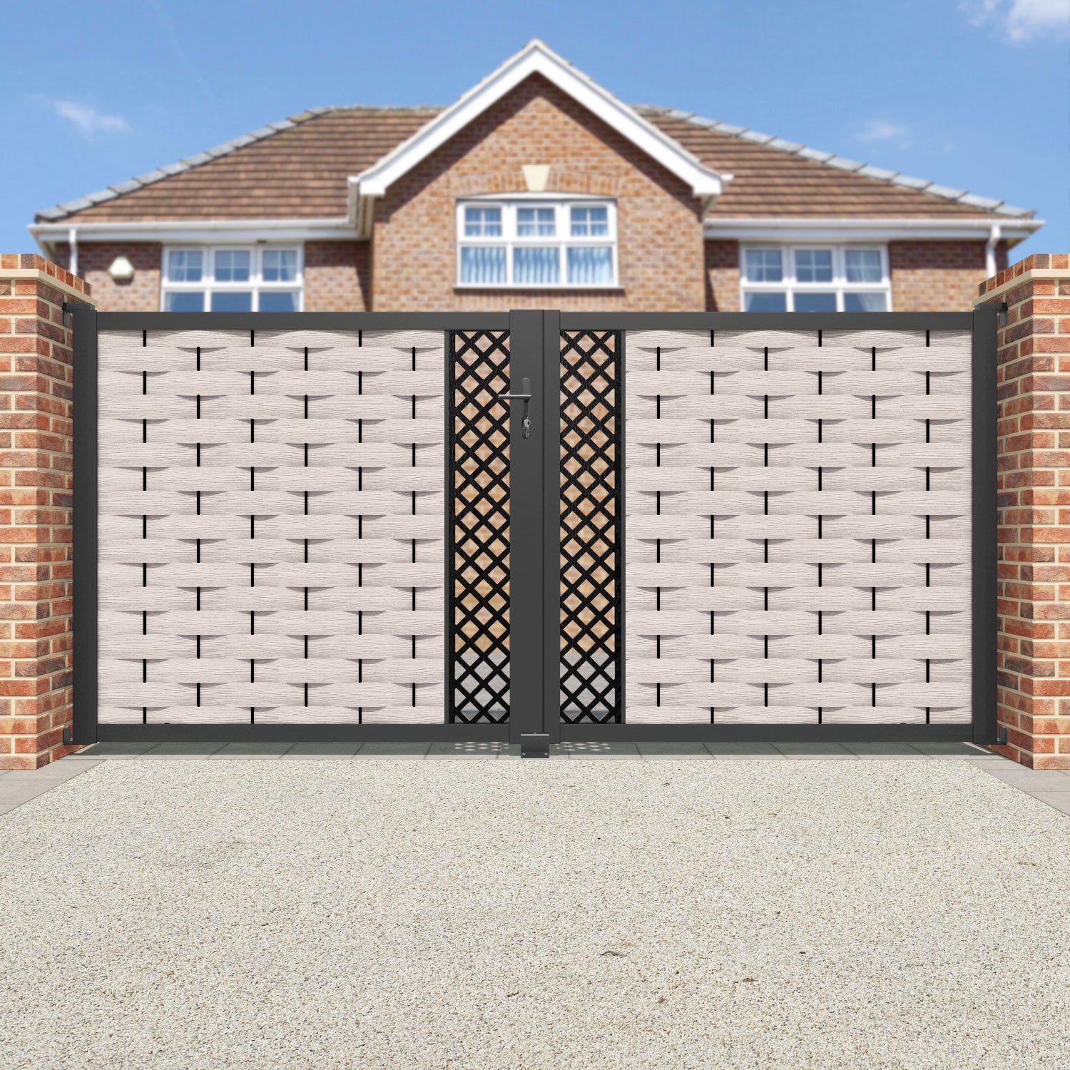 Ripple Hive Straight Top Driveway Gate - Mid Stone - Middle Screen