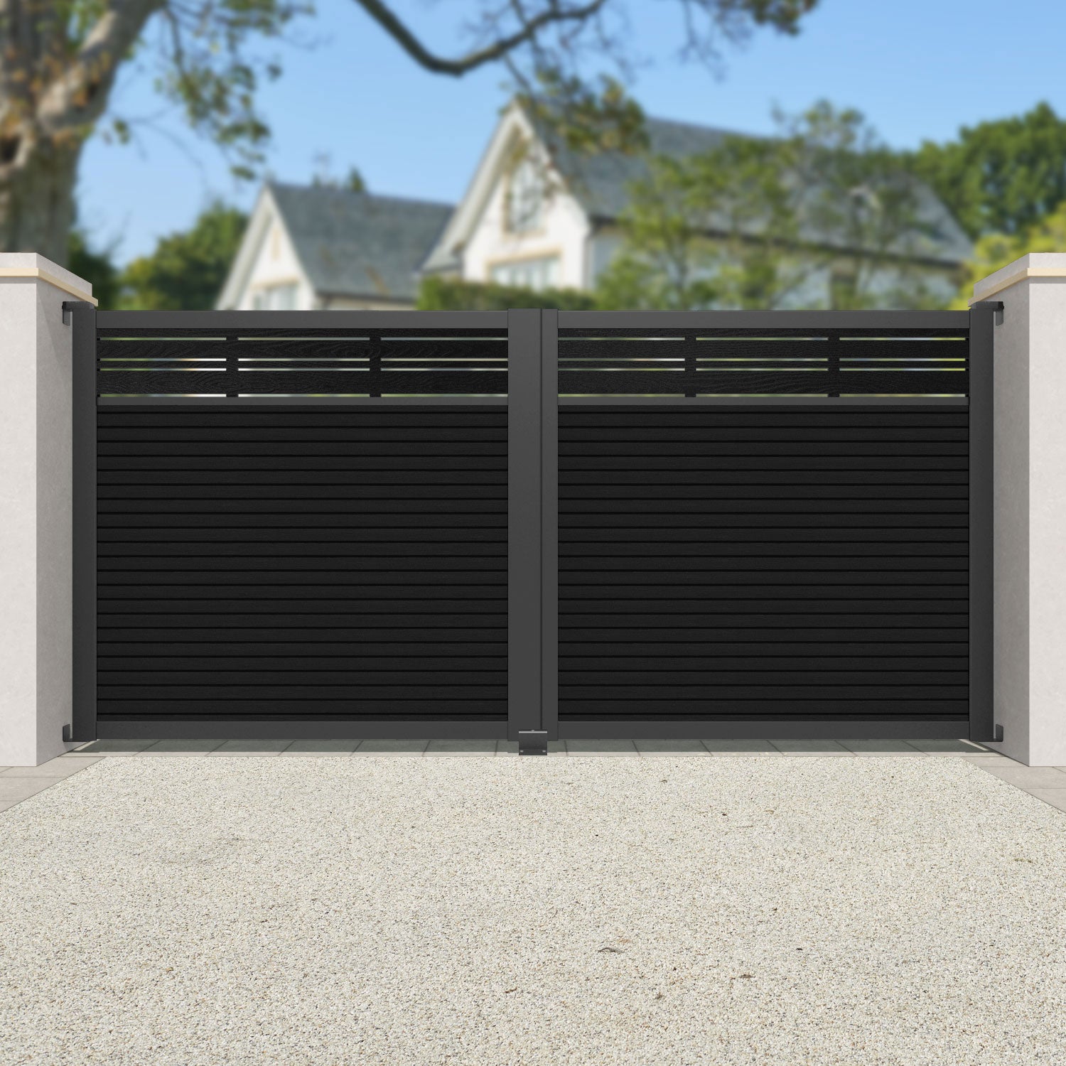 Hudson Linea Straight Top Driveway Gate - Black - Top Screen