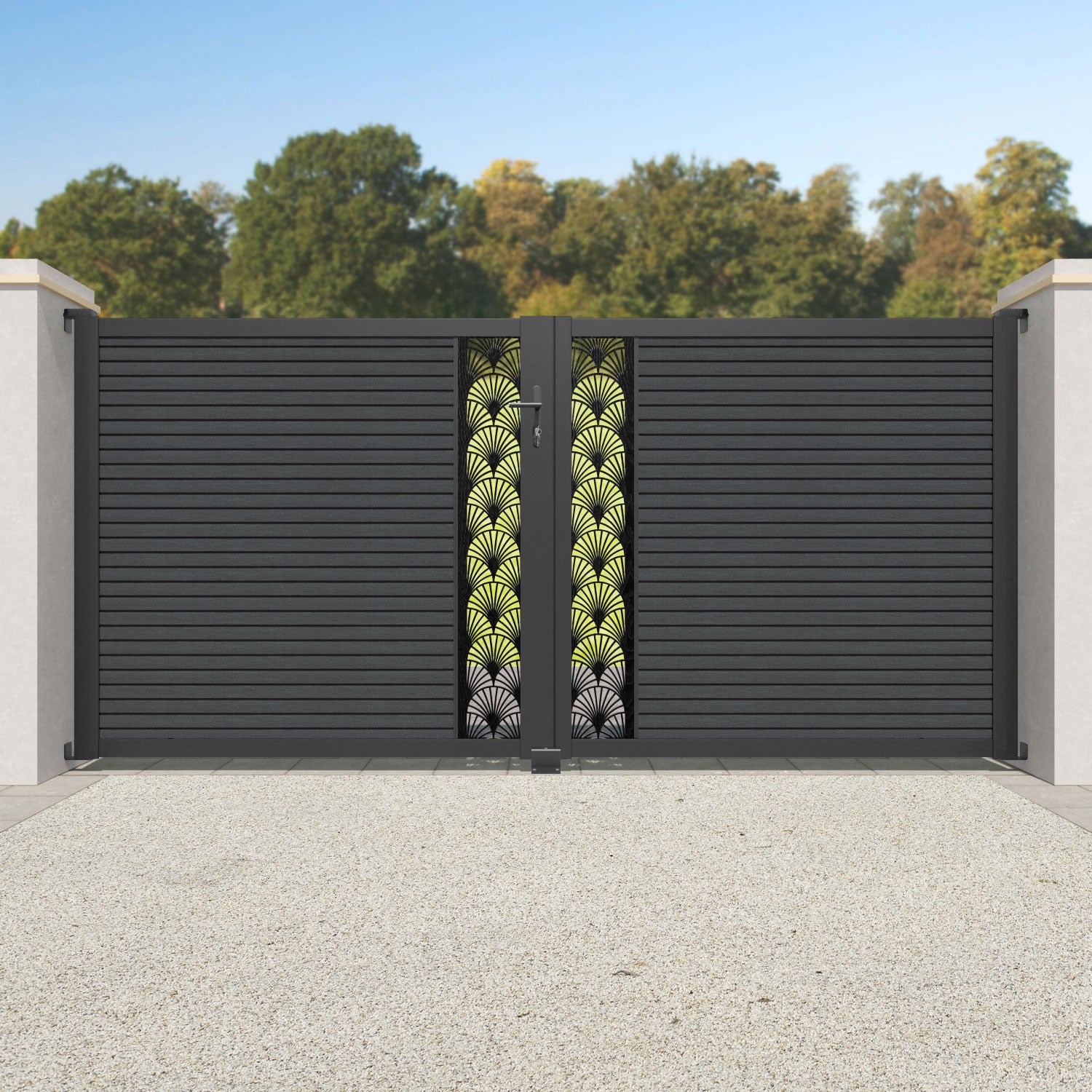 Hudson Laurel Straight Top Driveway Gate - Dark Grey - Middle Screen