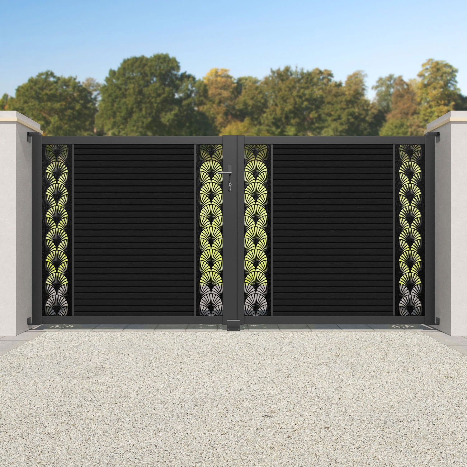 Hudson Laurel Straight Top Driveway Gate - Black - Middle & End Screen