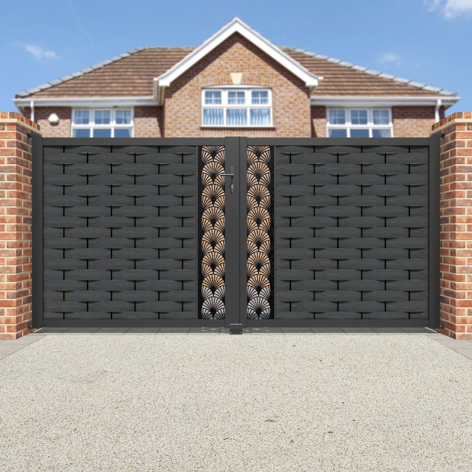 Ripple Laurel Straight Top Driveway Gate - Dark Grey - Middle Screen