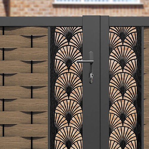 Ripple Laurel Straight Top Driveway Gate - Teak - Middle Screen