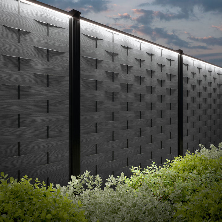 Ripple Fence Panel - Mid Grey - with our aluminium posts