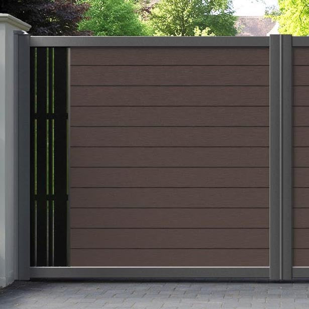 Fusion Linea Straight Top Driveway Gate - Mid Brown - End Screen