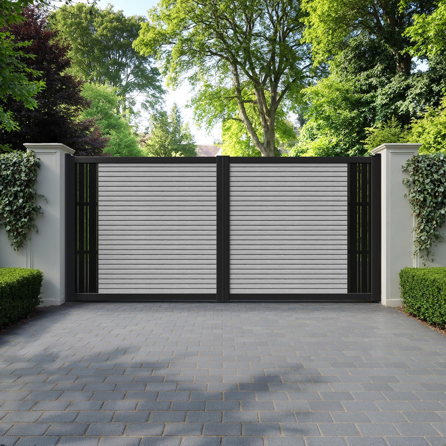 Hudson Linea Straight Top Driveway Gate - Light Grey - End Screen