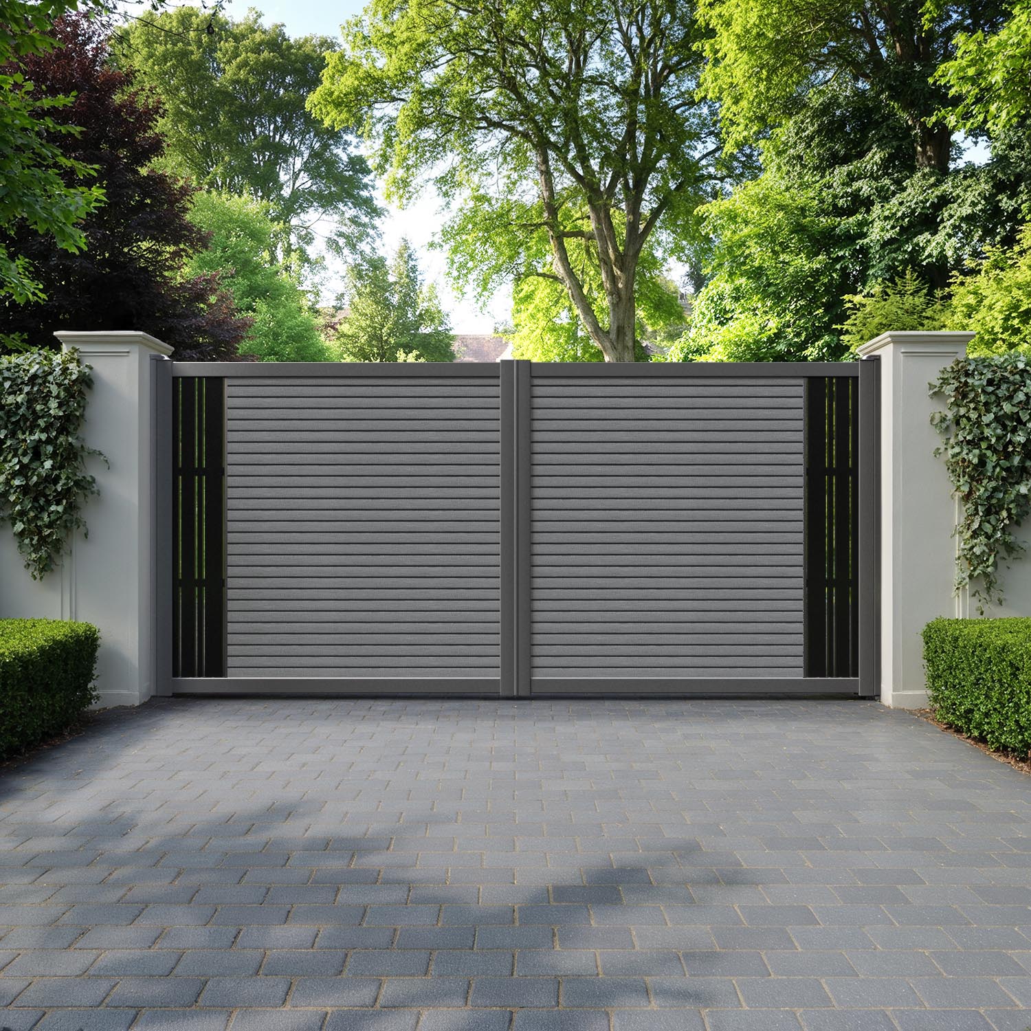 Hudson Linea Straight Top Driveway Gate - Mid Grey - End Screen
