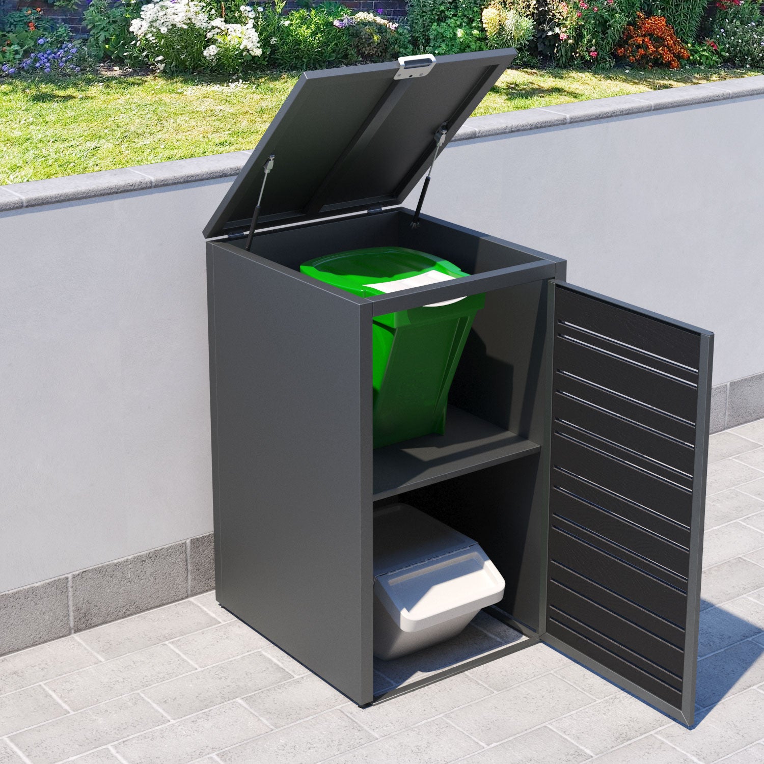 Grey 1 Bin Store with Linea Door Screen