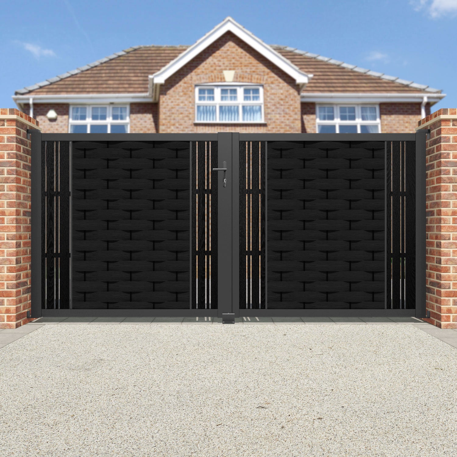 Ripple Linea Straight Top Driveway Gate - Black - Middle & End Screen