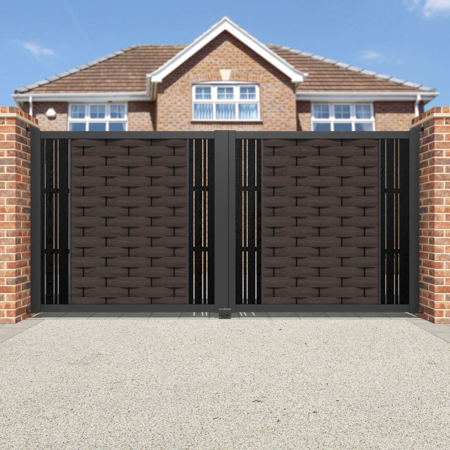 Ripple Linea Straight Top Driveway Gate - Mid Brown - Middle & End Screen