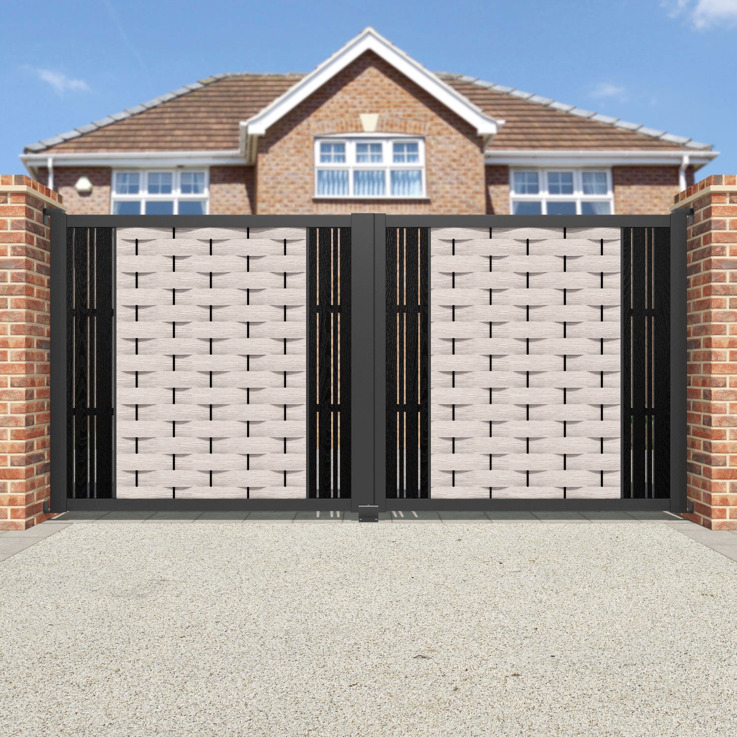 Ripple Linea Straight Top Driveway Gate - Mid Stone - Middle & End Screen