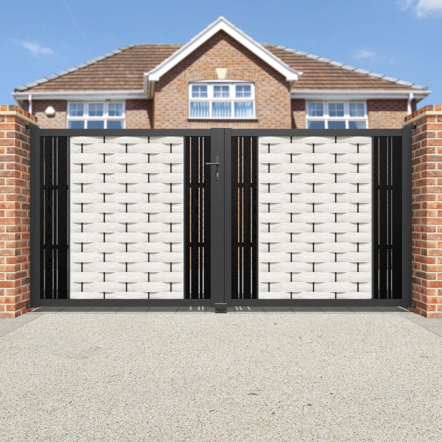 Ripple Linea Straight Top Driveway Gate - Light Stone - Middle & End Screen