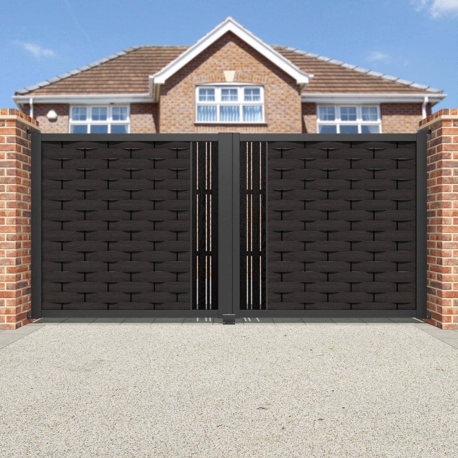Ripple Linea Straight Top Driveway Gate - Dark Oak - Middle Screen