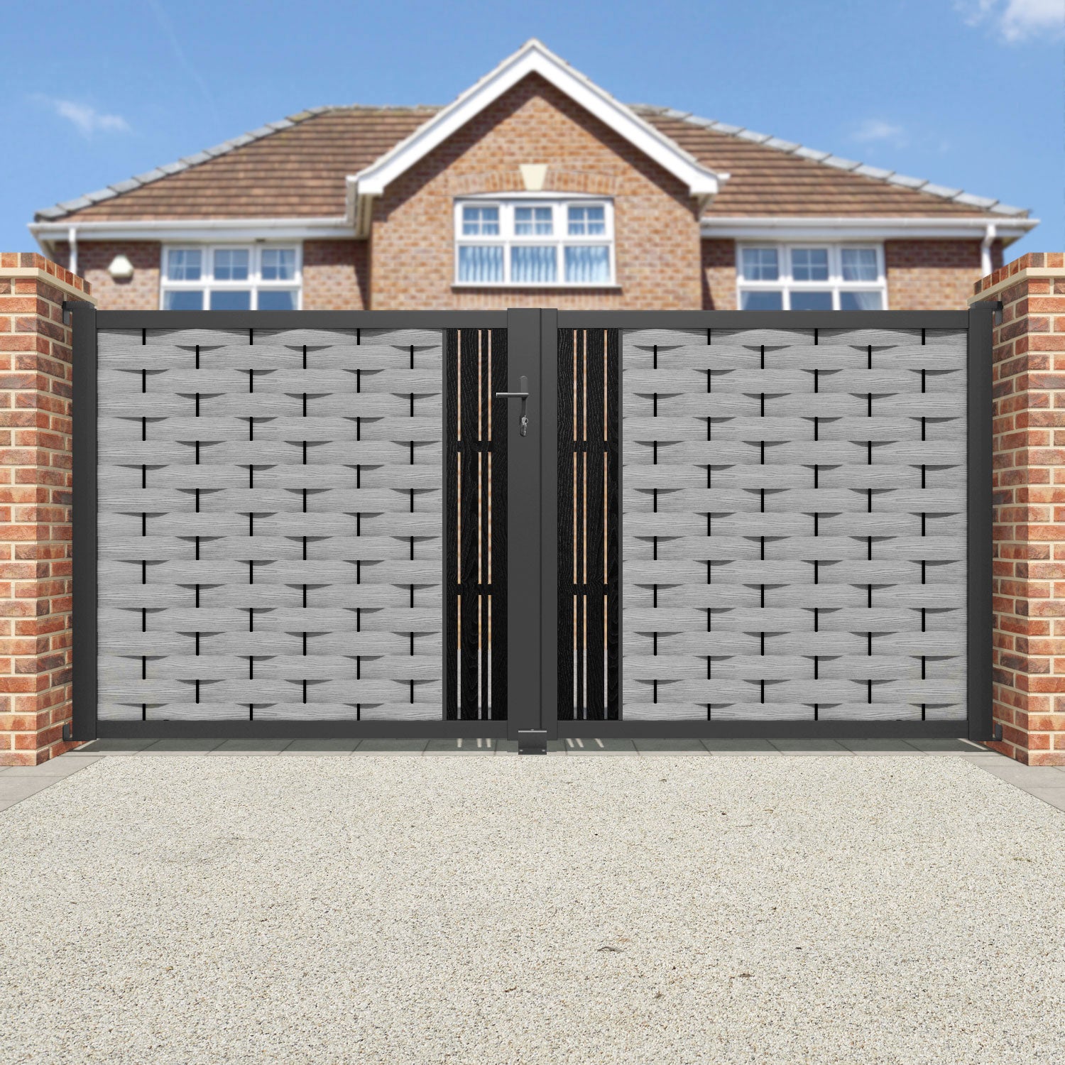 Ripple Linea Straight Top Driveway Gate - Light Grey - Middle Screen