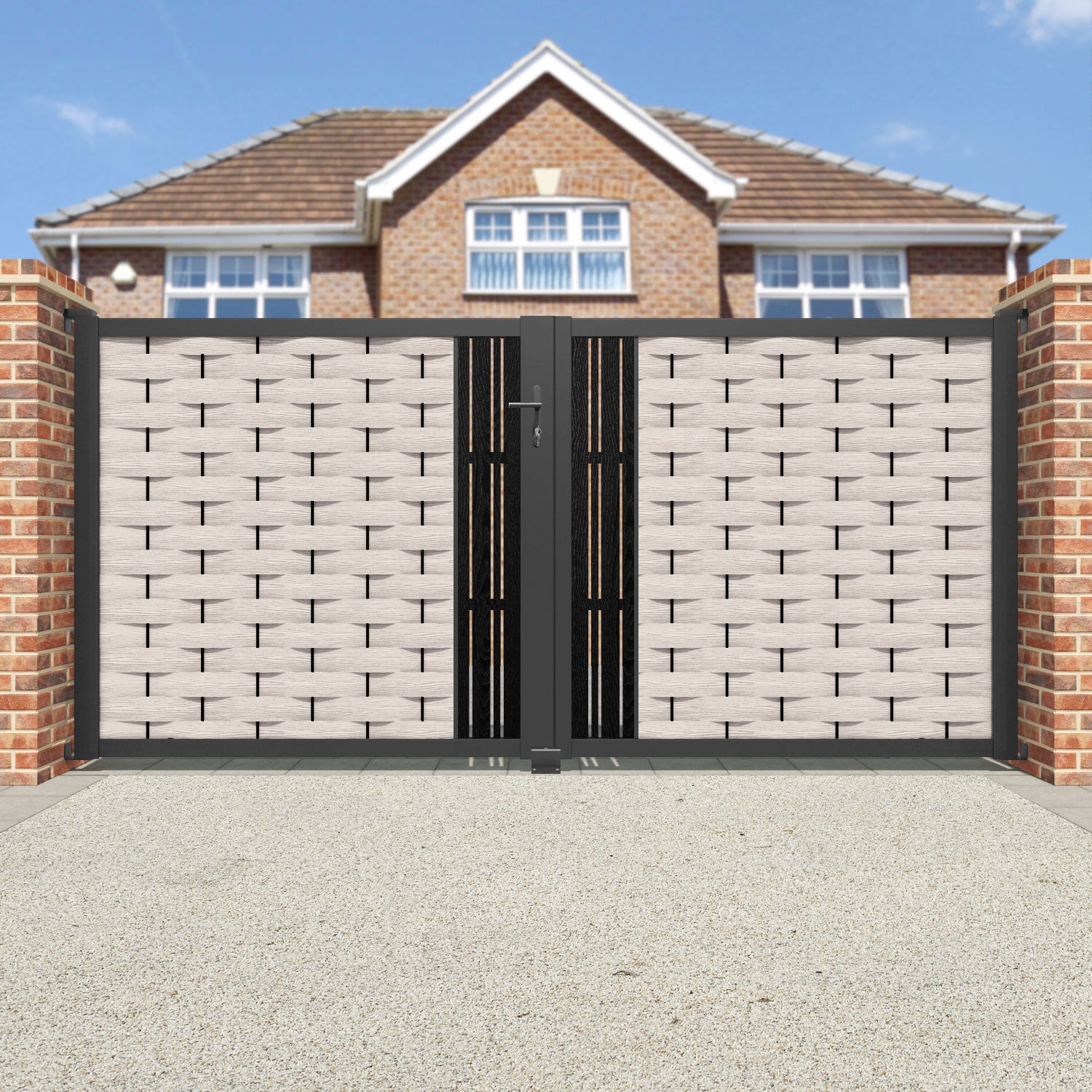 Ripple Linea Straight Top Driveway Gate - Mid Stone - Middle Screen