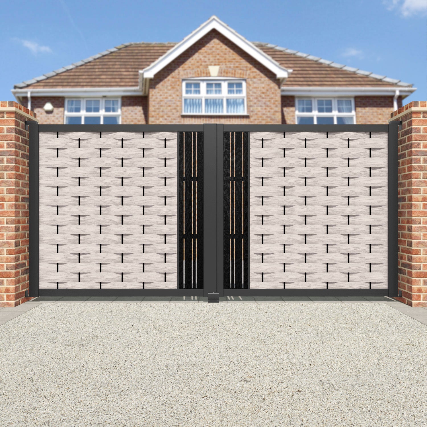 Ripple Linea Straight Top Driveway Gate - Mid Stone - Middle Screen