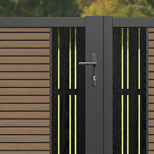 Hudson Linea Straight Top Driveway Gate - Teak - Middle Screen