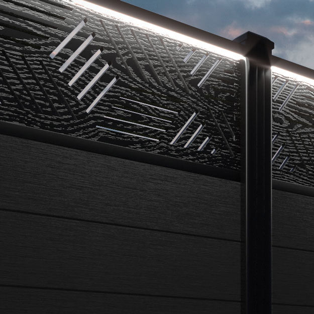 Fusion Cubed Fence Panel - Black - with our aluminium posts