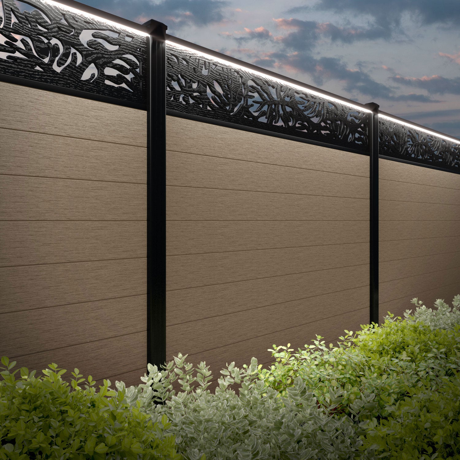 Fusion Botanic Fence Panel - Light Oak - with our composite posts ...