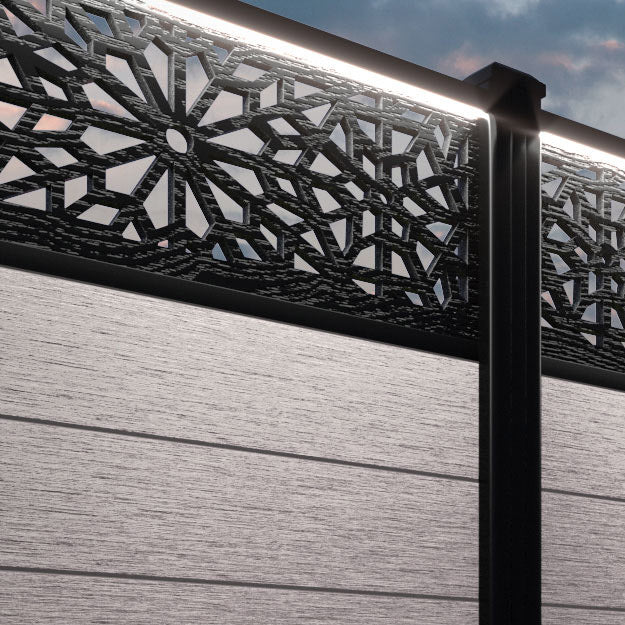 Fusion Alnara Fence Panel - Mid Stone - with our aluminium posts