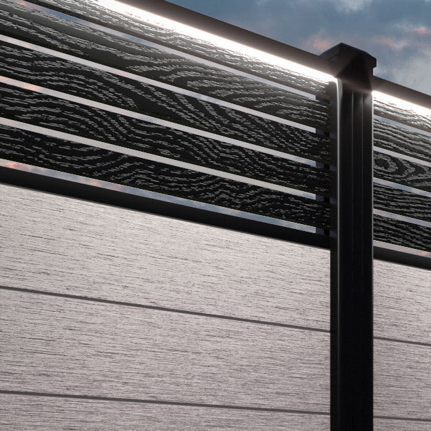 Fusion Aspen Fence Panel - Mid Stone - with our aluminium posts