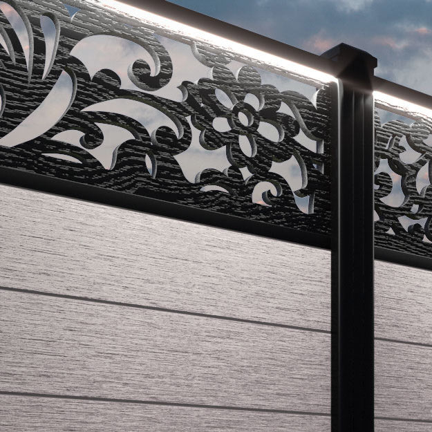 Fusion Eden Fence Panel - Mid Stone - with our aluminium posts