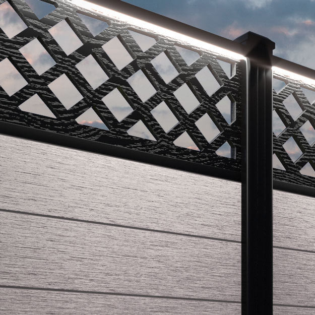 Fusion Hive Fence Panel - Mid Stone - with our aluminium posts