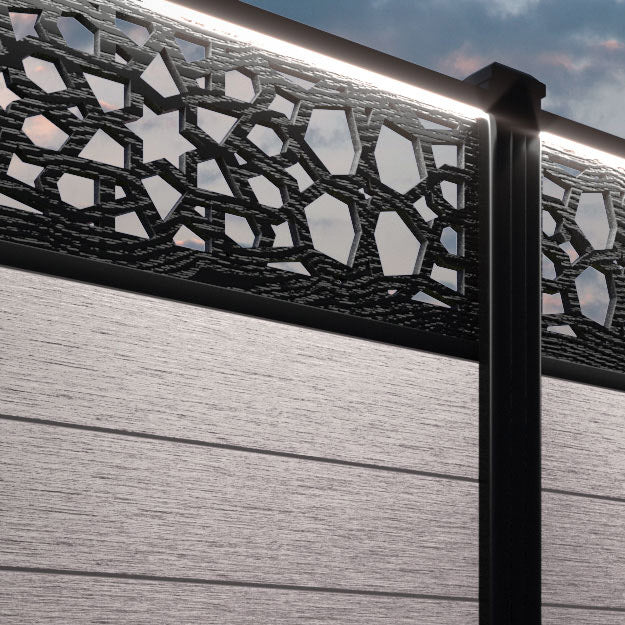 Fusion Nazira Fence Panel - Mid Stone - with our aluminium posts