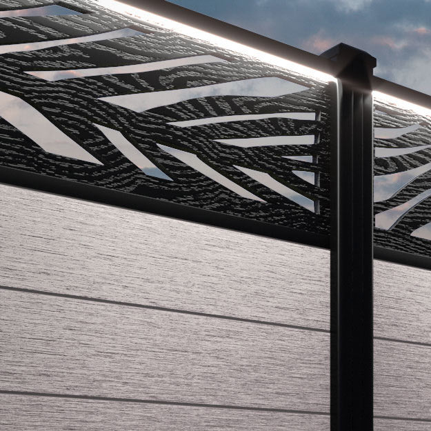 Fusion Palm Fence Panel - Mid Stone - with our aluminium posts