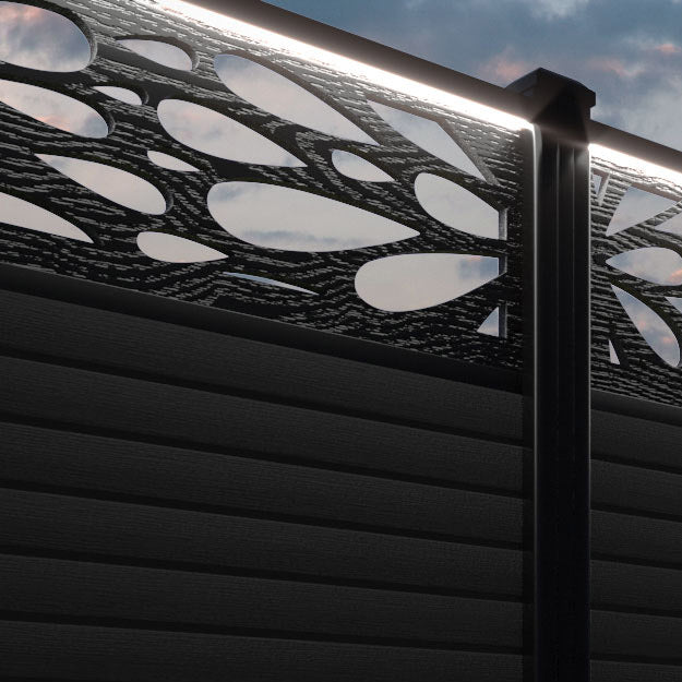 Hudson Blossom Fence Panel - Black - with our aluminium posts