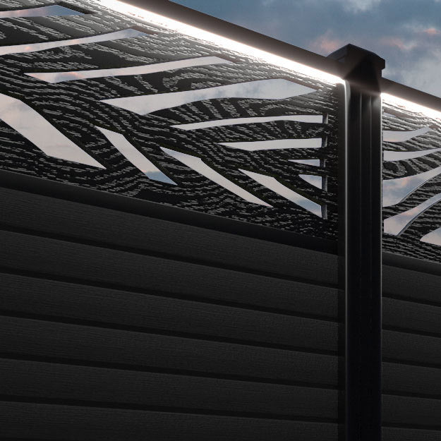 Hudson Palm Fence Panel - Black - with our composite posts