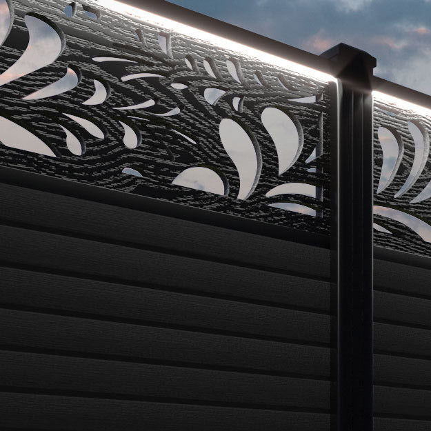 Hudson Petal Fence Panel - Black - with our aluminium posts