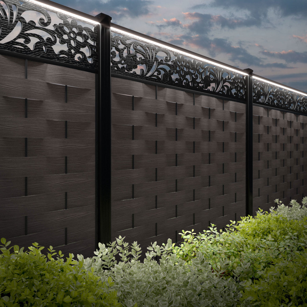 Rocking R Fence Panel Ripple Eden Fence Panel - Mid Brown - with our composite posts ...