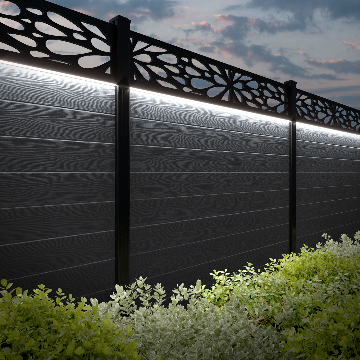 Classic Blossom Fence Panel - Anthracite - with our composite posts