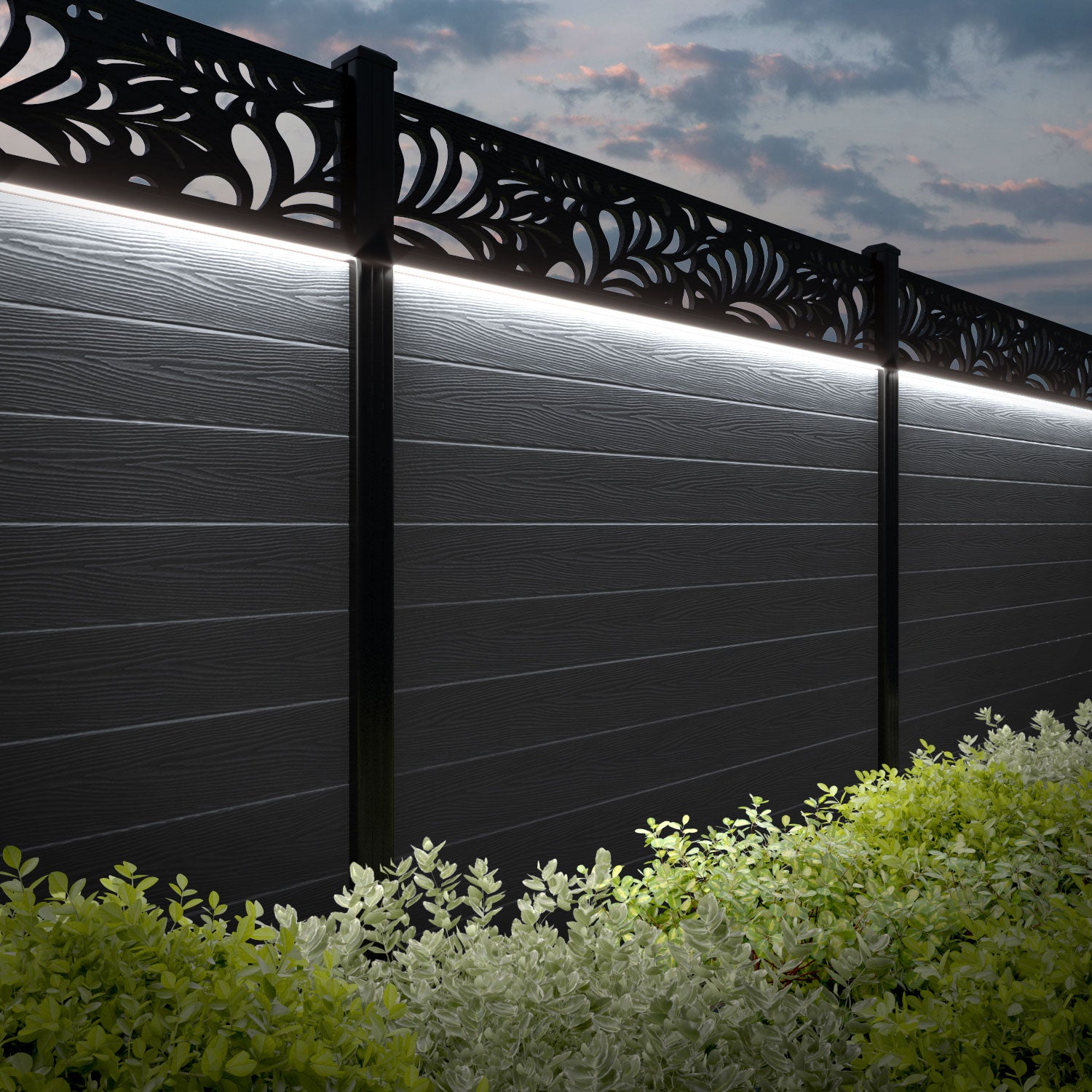 Classic Petal Fence Panel - Anthracite - with our aluminium posts